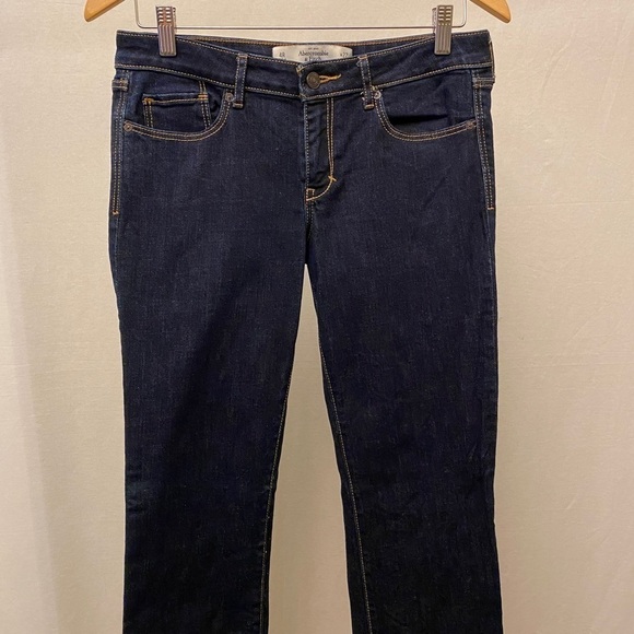 Abercrombie 4 (27) A&F Boot Cut Jeans Sexy Low Rise Dark Indigo Womens Stretch - Picture 5 of 16